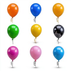 A photostock of vibrant balloons in various colors, perfect for party or festive themes, isolated on transparent PNG background, High Quality