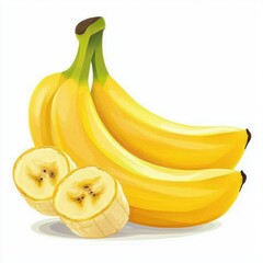 Fresh and Ripe Bananas on a White Background, Perfectly Cut with a Smooth and Creamy Texture for s, Culinary Arts, and Healthy Food Concepts