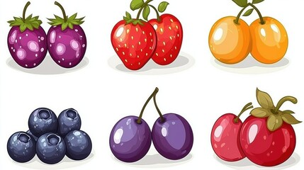 Colorful Collection of Various Fresh Berries and Fruits Including Strawberries, Blueberries, Plums, and Unique Juicy Varieties on a Clean White Background