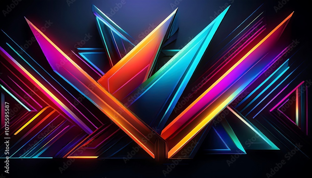 Aufkleber  Angular shapes in neon colors against a solid black backdrop create a striking visual effec_1(825)