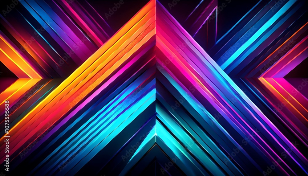 Aufkleber  Angular shapes in neon colors against a solid black backdrop create a striking visual effec_1(826)