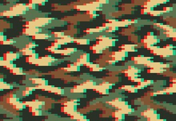 Fototapeta premium Camouflage Khaki pixels glitch texture background
