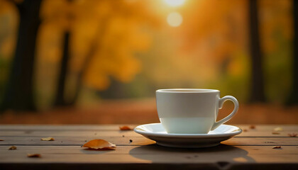 Obraz premium Cup of coffee with autumn vibe background