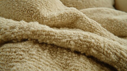 Close-up of soft, fluffy beige fleece fabric.