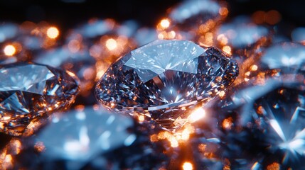 Closeup of sparkling diamonds with bokeh effect.