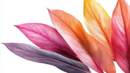 Vibrant leaves in a gradient of pink, orange and yellow.