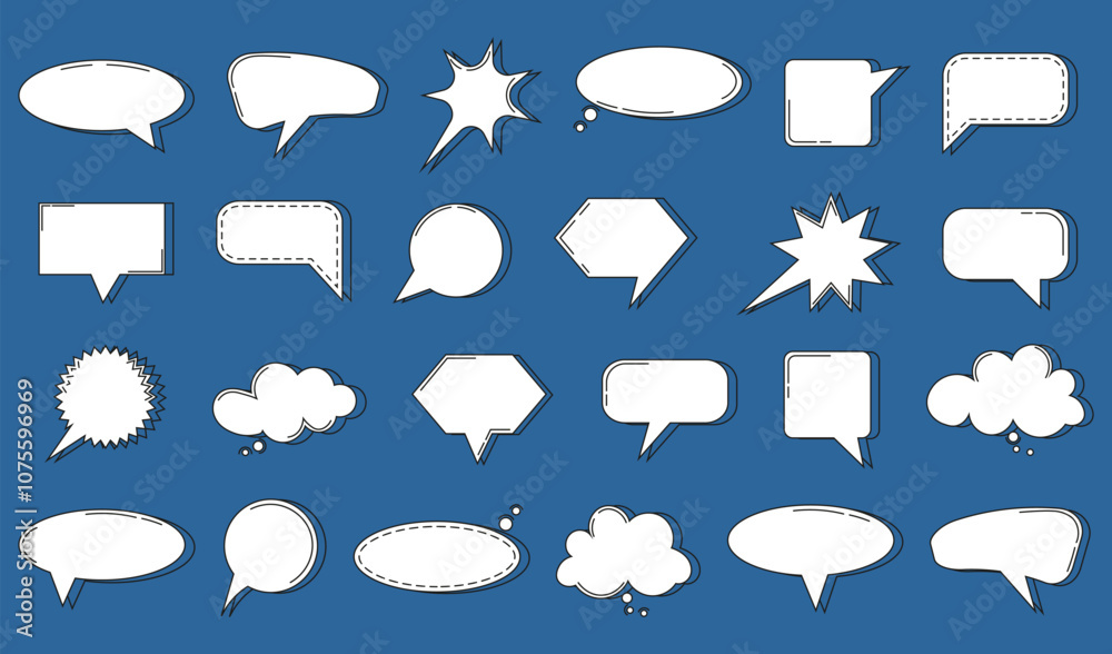 Poster set of comment speech bubble on purple background. chat message speech bubble. comment, support, quo