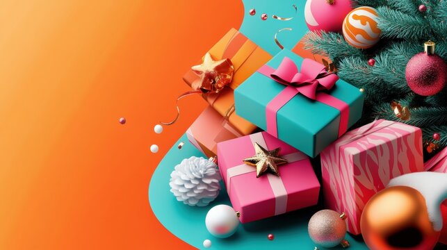 Christmas Gift Pile: Festive 3D Render of Colorful Presents 