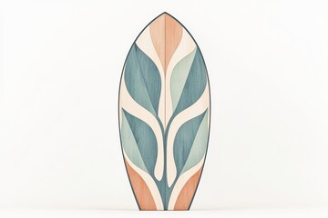 Artistic Wooden Surfboard with Abstract Design in Soft Colors Ideal for Summer, Beach, and Outdoor Lifestyle Photography and Creative Concepts
