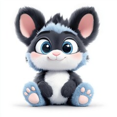 Obraz premium Cute and Adorable Cartoon Character with Fluffy Fur and Big Eyes Sitting Playfully on a White Background, Ideal for Children's Media and s