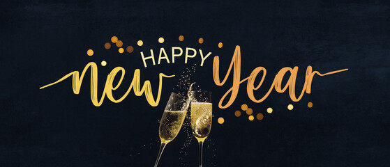 HAPPY NEW YEAR 2025 - Celebration New Year's Eve, Silvester holiday background panorama greeting...