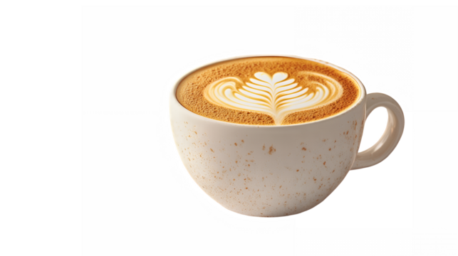 Coffee cup, latte art, heart shape, foam, ceramic mug, speckled texture, warm tones, barista skills, café ambiance, morning ritual, artisanal beverage, creamy surface, espresso base, minimalist style