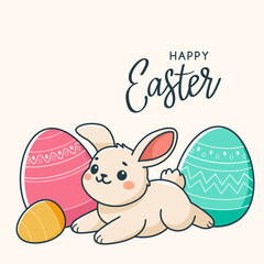 Easter bunny and easter eggs. flat vector isolated illustration on white background.