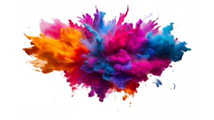 Colorful explosion, vibrant powder burst, multicolor dust cloud, paint splash, dynamic color spread, abstract art, high-speed photography, freeze frame, festival of colors, holi celebration inspired