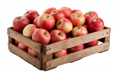 Fresh red apples, wooden crate, harvest, rustic, farm produce, photorealistic, high detail, soft lighting, vibrant colors, crisp focus, food photography, organic texture, natural setting, autumn mood