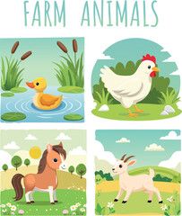 VECTOR ILLUSTRATION SET OF FARM ANIMALS