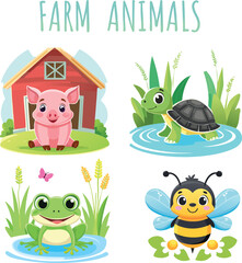 VECTOR ILLUSTRATION SET OF FARM ANIMALS