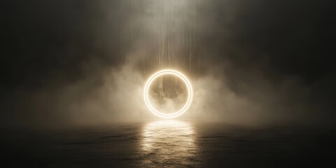 Ethereal Glow of Light Ring in Misty, Dark Environment