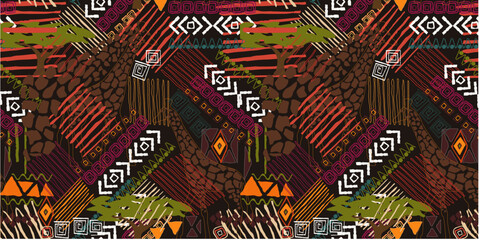 African tribal ethnic pattern, abstract seamless pattern with ornament and african masks
