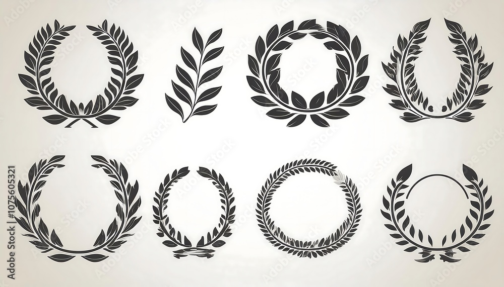 Poster a laurel foliate vector icon set features a circular design on a white background, along wi_1(367)