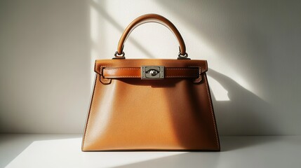 Elegant brown handbag in soft light with shadow play