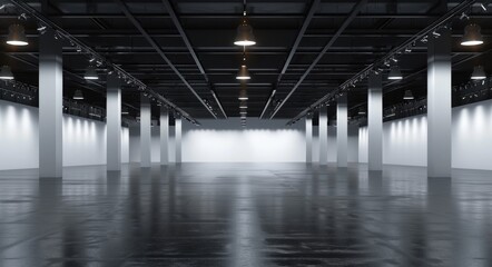 Expo Hall. Three-Dimensional Architecture with Black Background for Exhibition Booths