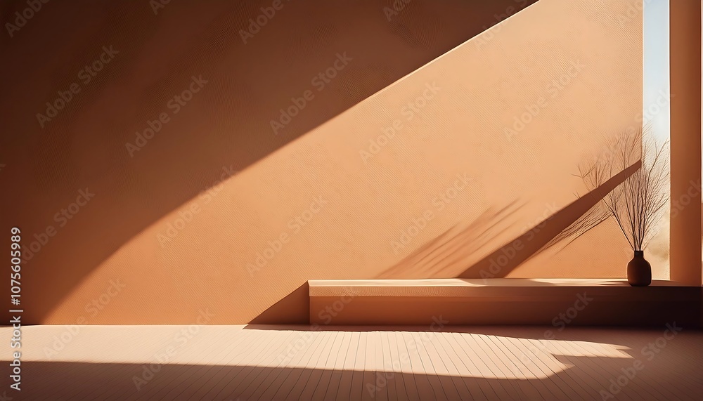 Poster a geometric window shadow falls across a light brown wall with subtle textural depth an_1(312)