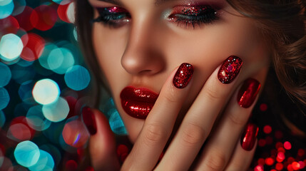 Realistic New Year stickers for manicure with bright colors representing festive cheer against a white background with copy space