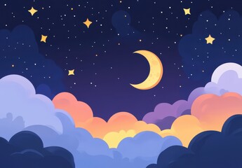 Fototapeta premium Peaceful Night Sky with Moon and Stars