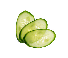 Cucumber cut isolated, cucumber round slices macro, green vegetable cuts for salad isolated, fresh...