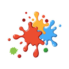 Vibrant paint splatter icon with red, blue, and orange colors for artistic design