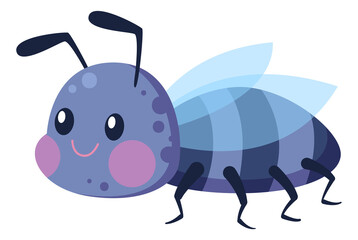 A blue and black bug with a smile