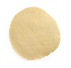 Cooking homemade pie. Raw dough isolated on white, top view