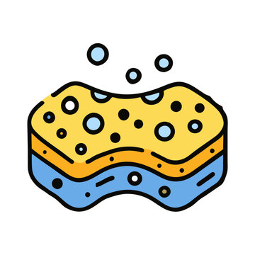 recommend clip art: Colorful sponge icon with bubbles for cleaning and artistic projects