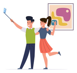 A man and a woman are taking a selfie together
