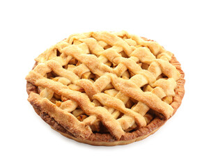 Tasty homemade apple pie isolated on white