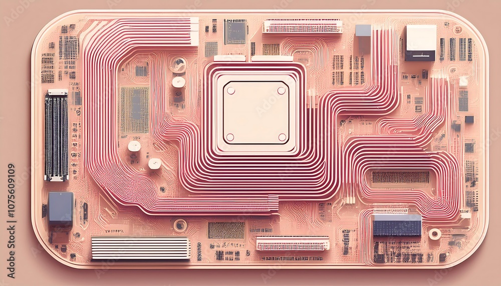Poster a computer motherboard with a circuit board and ai theme, featuring light beige and pin_1(134)