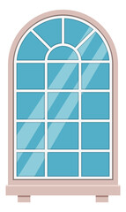 A window with a blue frame and white panes