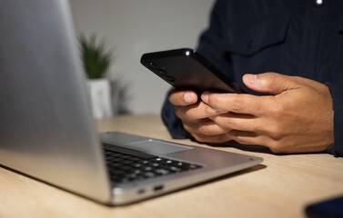 customer who uses the laptop and telephone to give a satisfaction rating, business reputation rating, quality of service.