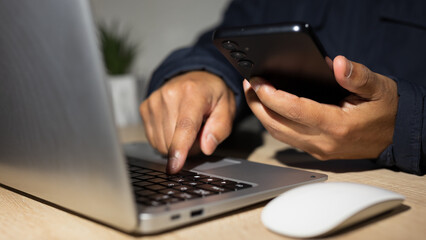 customer who uses the laptop and telephone to give a satisfaction rating, business reputation rating, quality of service.