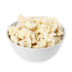 Frozen cauliflower in bowl isolated on white
