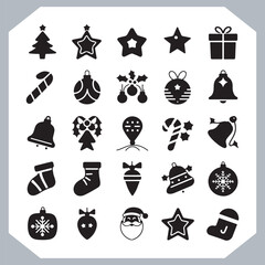 
Black Merry Christmas day icon silhouette, Christmas Bundle icon set. Christmas icons collection silhouettes in white background