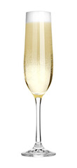Champagne in glass isolated on white. Sparkling wine