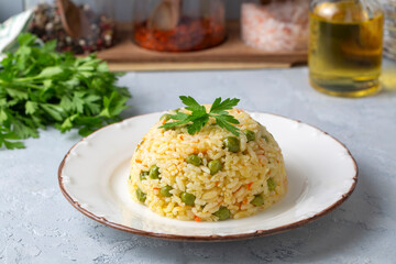 Rice pilaf with carrots and peas