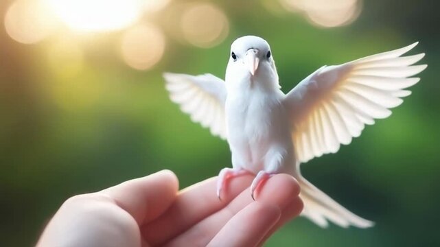 Animation of miniature parrot perched on a person hand