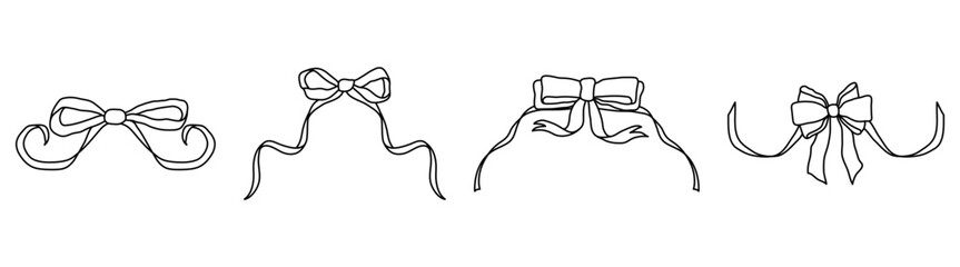 Frames with black bows and ribbons in coquette aesthetics. Monochrome сlip art graphic for greeting cards, wedding invitations, posters. Hand-drawn illustration.