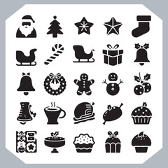 
Black Merry Christmas day icon silhouette, Christmas Bundle icon set. Christmas icons collection silhouettes in white background