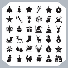 
Black Merry Christmas day icon silhouette, Christmas Bundle icon set. Christmas icons collection silhouettes in white background