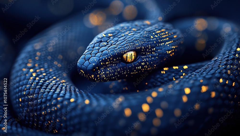 Fototapete a snake made of binary code, coiled around an array of numbers and digital symbols