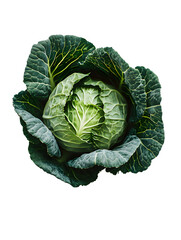 Fototapeta premium savoy green cabbage top down view above on transparent background